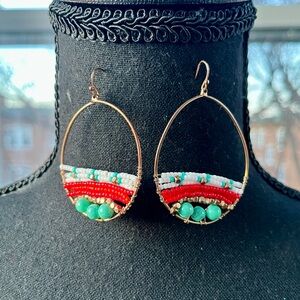 Amazonite & Multicolor Beaded Hoop Earrings